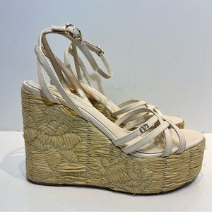 Authentic Valentino Garavani Raflower Leather Platform Wedge Sandals Size 36